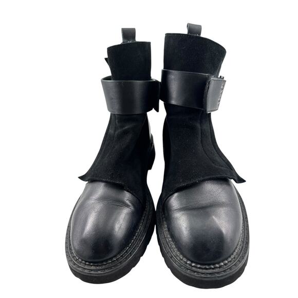 Chiko Earl Wrap Black Suede Leather Chunky Heels Lug Sole  Chiko Earl Wrap Black Suede Leather Chunky Heels Lug Sole Combat Boots Nordic 9